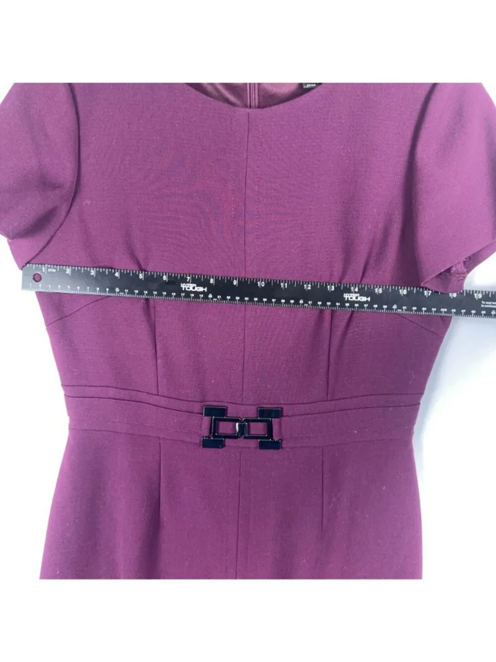 Tahari Arthur S. Levine Sheath Dress Women Size 8 Purple Short Sleeve Belted - Picture 8 of 12